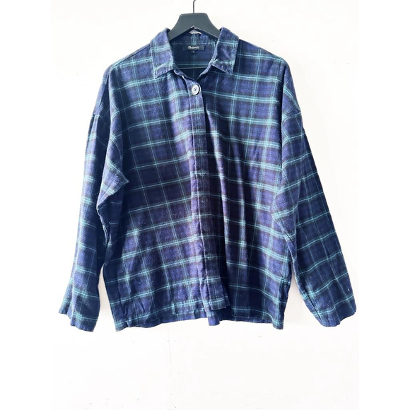 Madewell Tops - Madewell Blue and Green Plaid Flannel Shirt Women's Size M